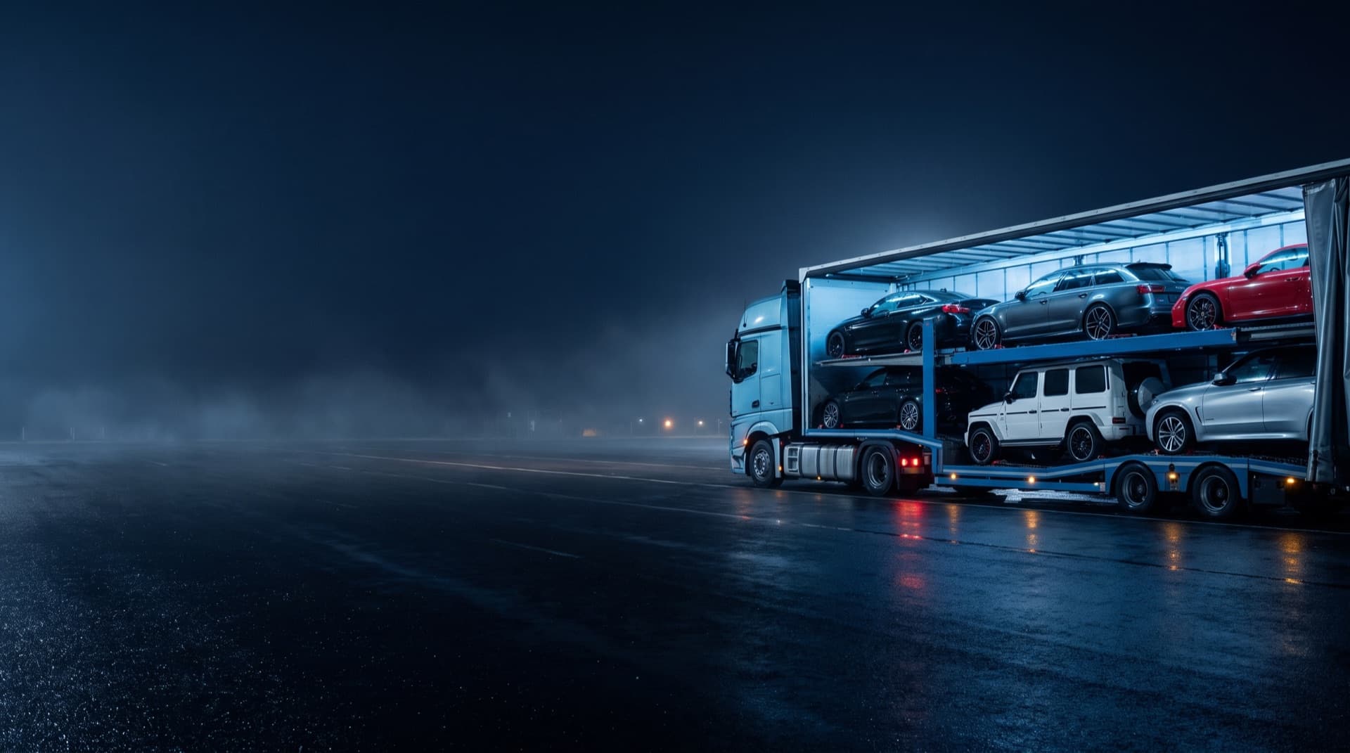 Car transporter loaded with premium German cars